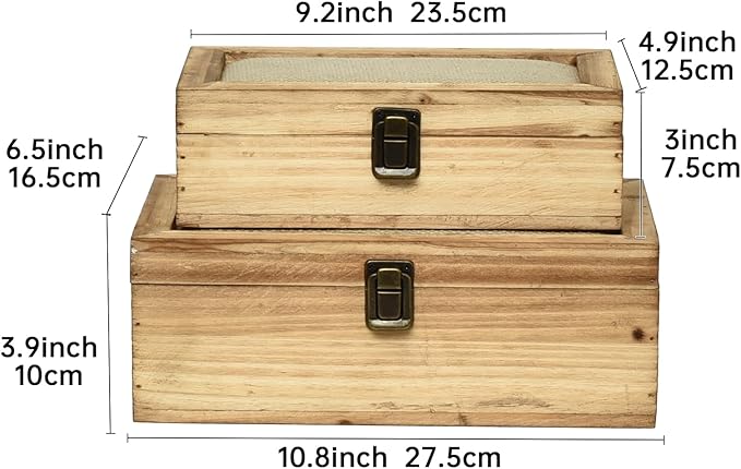 DECOR4SEASON Decorative Storage Boxes with Hinged Lid, 2 Pcs Memory Box for Keepsakes, Wooden Treasure Chest Box, Large Vintage Craft Box Trunk Basket for Men, Kids, Jewelry, (Linen Lid, White)