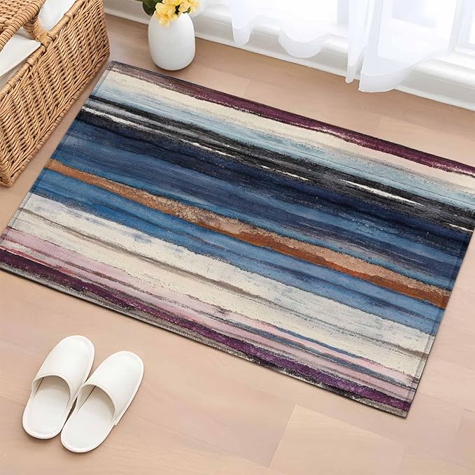 Area Rug 2x3ft, Modern Gradient Striped Art Washable Rugs for Living Room Bedroom, Retro Abstract Rustic Texture Soft Non-Slip Area Rugs Rectangle Floor Carpet for Dining Room