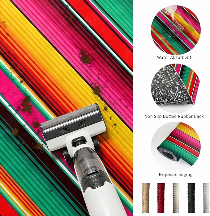 Runner Rug for Bedroom Hallway, Vintage Mexican Stripes Abstract Kitchen Runner Rugs Area Rug 2x6ft, Native American Stripe Washable Soft Floor Carpet for Entryway Stair