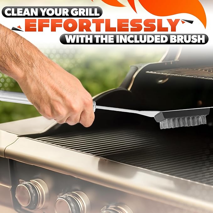 27 Pcs Grill Set for Outdoor Grill – Durable Stainless Steel Barbecue Tool Sets with Case, Thermometer & Mitt – Birthday Ideas for Men, Grill Accessories for Backyard BBQ & Cooking