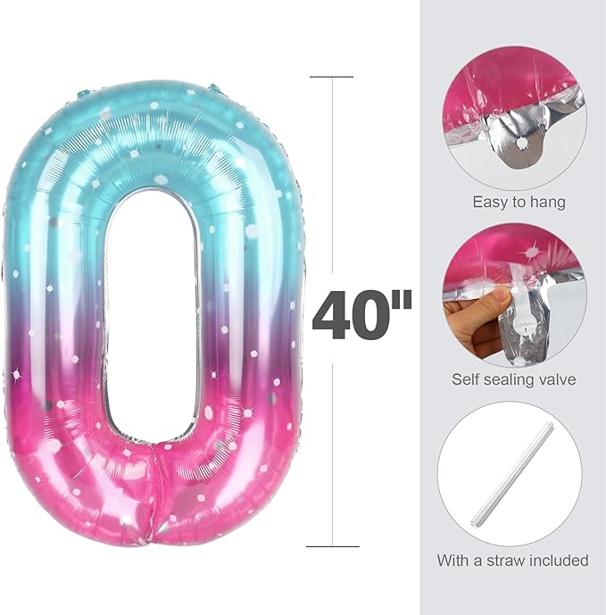 40 Inch Numbers Balloon, Happy Birthday Balloon for 3th Girls Boys Babies, Number Balloons for 3, 13, 23, 30 Singles Wedding Anniversaries Party, Blue and Pink