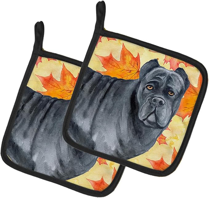 Caroline's Treasures BB9955PTHD Cane Corso Fall Pair of Pot Holders, Yellow Kitchen Heat Resistant Pot Holders Sets Oven Hot Pads for Cooking Baking BBQ, 7 1/2 x 7 1/2