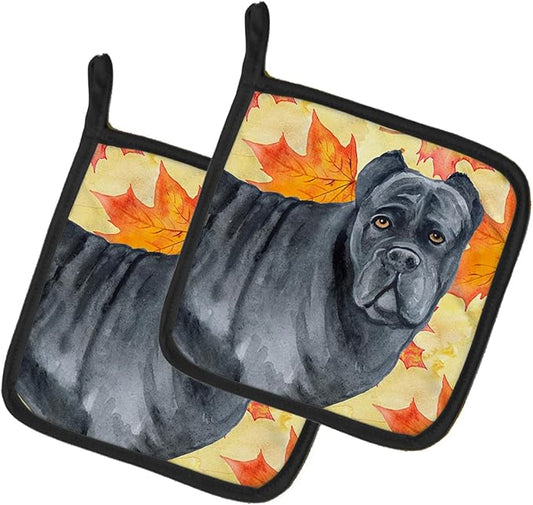 Caroline's Treasures BB9955PTHD Cane Corso Fall Pair of Pot Holders, Yellow Kitchen Heat Resistant Pot Holders Sets Oven Hot Pads for Cooking Baking BBQ, 7 1/2 x 7 1/2
