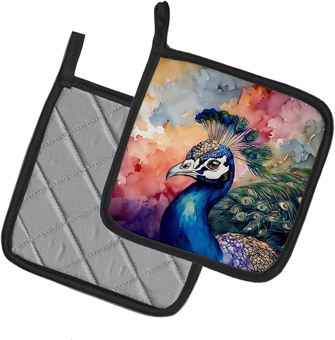 Caroline's Treasures Peacock Pair of Pot Holders Kitchen Heat Resistant Pot Holders Sets Oven Hot Pads for Cooking Baking BBQ, 7 1/2 x 7 1/2