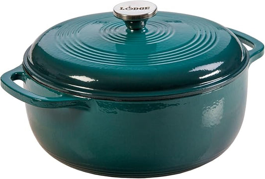 Lodge Essential Enamel Cast Iron Dutch Oven - Perfect for Bread Baking, Braising, Marinating & Slow Cooking - Features Moisture-Sealing Lid & Dual Handles - Kitchen Essentials - 6 Quarts - Lagoon