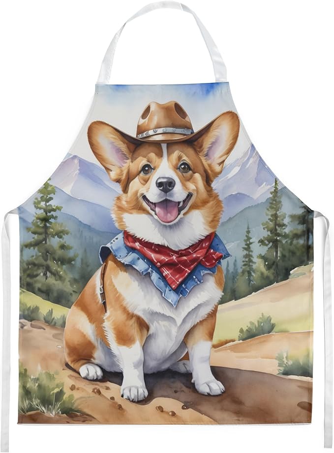 Caroline's Treasures Corgi Cowboy Welcome Apron Cooking Kitchen Server Baking Crafts Gardening for Adult Women Men, Unisex, Large, Multicolor