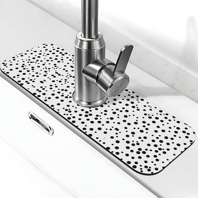 Black and White Polka Dot Printed Faucet Absorbent mat, Suitable for bathrooms, Kitchens, and Other Sink Areas.