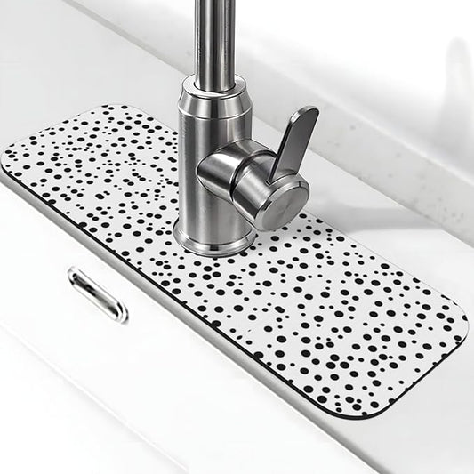 Black and White Polka Dot Printed Faucet Absorbent mat, Suitable for bathrooms, Kitchens, and Other Sink Areas.
