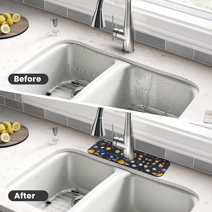 Solar System Planets Printed Faucet Absorbent mat, Suitable for bathrooms, Kitchens, and Other Sink Areas.