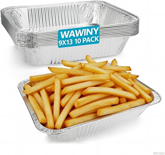 9x13 Thickened Aluminum Foil Pans, 10Pack Extra Deep Disposable Aluminum Pans for Roasting, Baking, Cooking, Food Prep, Chafing, Steam Table, Oven, Cake, and Party Catering.