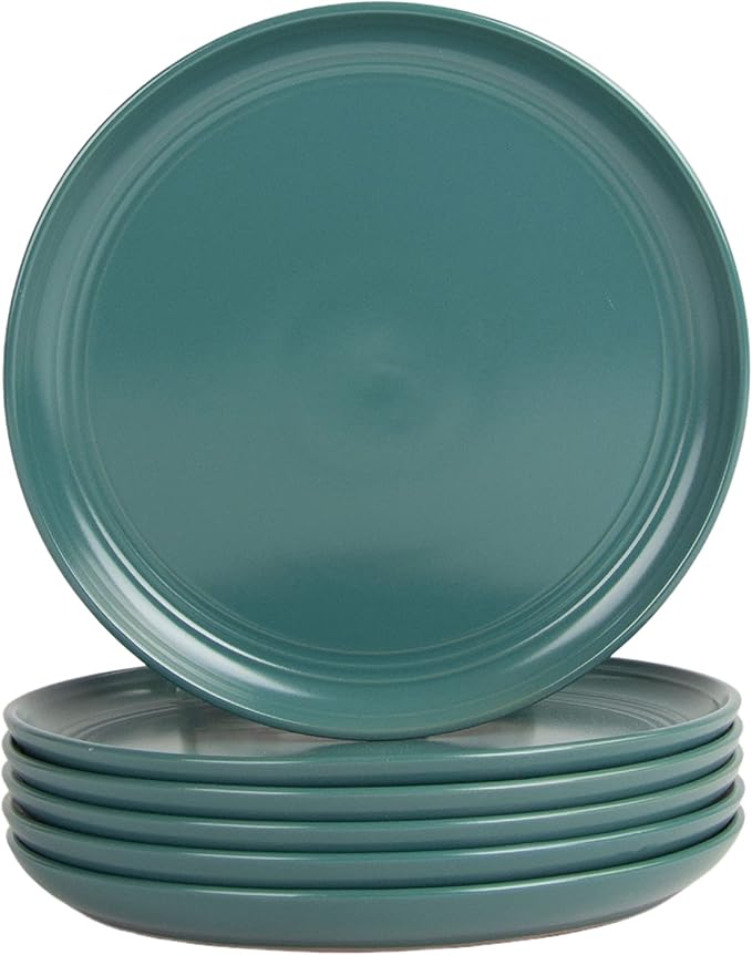 Double Line 8.25" Salad Plate, Set of 6, Emerald Green