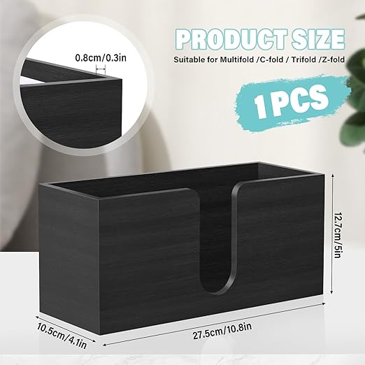 Wood Paper Towel Holder for Bathroom，Black Paper Towel Dispenser Countertop Folded Paper Towel Dispenser Clear Trifold Paper Napkin Holder for Z-fold C-fold MultiFold Trifold - Home Kitchen