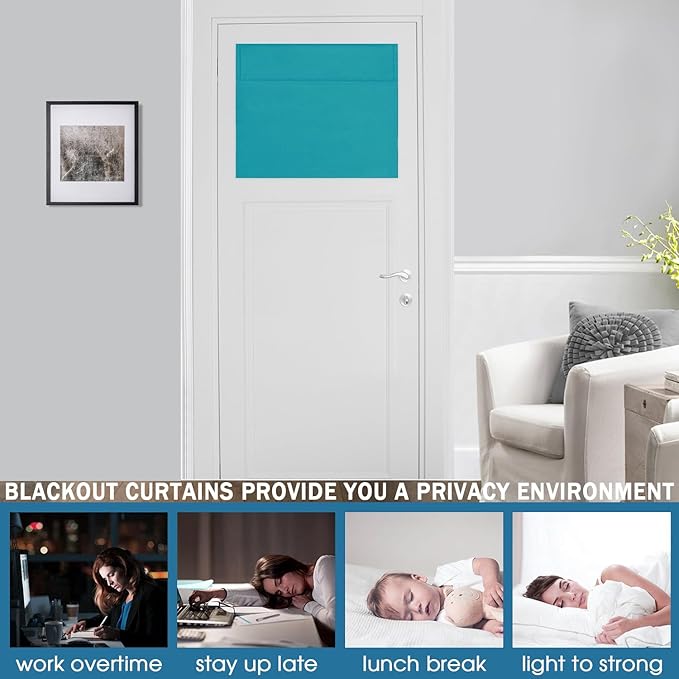 WD Four Side Curtains for Window, Room Darkening Solid Color Door Covering for Glass Door, Tie up Shade 25W x 20L Inches, 1 Panel, Teal Blue