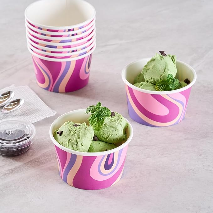 Coppetta 8 Ounce Dessert Cups, 50 Greaseproof Ice Cream Cups - Lids Sold Separately, For Hot And Cold Foods, Midnight Groove Paper Yogurt Bowls, Disposable, Sturdy - Restaurantware