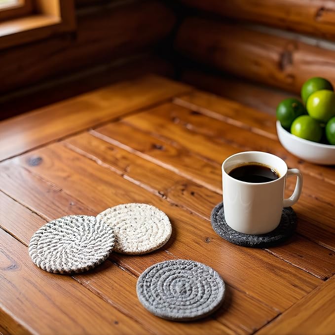 Coasters Set of 4, Absorbent Coaster for Drinks, Coffee, Cute Coasters in 4 Colors, Cotton Woven Coaster for Home Decor, Tabletop Protection, 4.3 Inches Suitable for Most Cups(Set1 (4pcs)/4.3in)