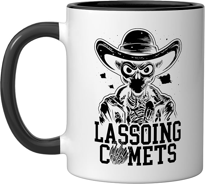 Alien Lover Flying Saucer UFO Extraterrestrial Cowboy Ceramic Mug, Black/White