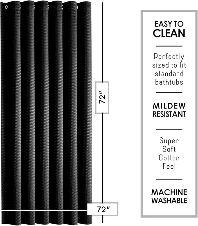 Clara Clark Black Shower Curtain Set with Rugs - Bathroom Sets with Shower Curtain and Rugs, Fabric Shower Curtains and 2 Bath Mats, Modern Bathroom Shower and Curtain Sets for Tub Or Stall