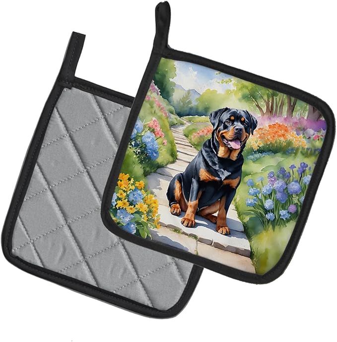 Caroline's Treasures Rottweiler Spring Path Pair of Pot Holders Kitchen Heat Resistant Pot Holders Sets Oven Hot Pads for Cooking Baking BBQ, 7 1/2 x 7 1/2