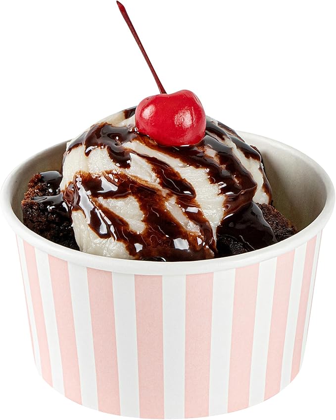 Coppetta 8-Ounce Dessert Cups, 50 Disposable Ice Cream Cups - Lids Sold Separately, Sturdy, Pink And White Paper FroYo Bowls, For Hot And Cold Foods, Perfect For Gelato Or Mousse - Restaurantware