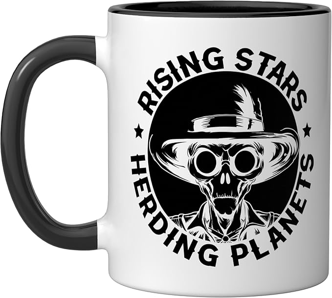 Alien Lover Flying Saucer UFO Extraterrestrial Cowboy Ceramic Mug, Black/White