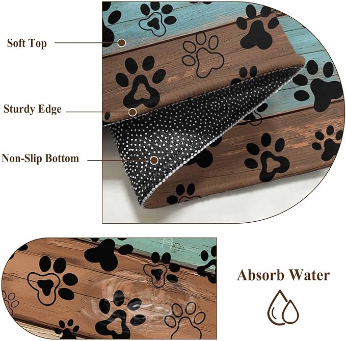 Washable Round Area Rug Farm Brown Wood Board Circle Rugs Floor Carpet for Living Room Bedroom, Dog Paw Print Animal Footprint Soft Non Slip Round Rug 4ft