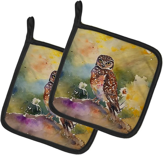 Caroline's Treasures Burrowing Owl Pair of Pot Holders Kitchen Heat Resistant Pot Holders Sets Oven Hot Pads for Cooking Baking BBQ, 7 1/2 x 7 1/2
