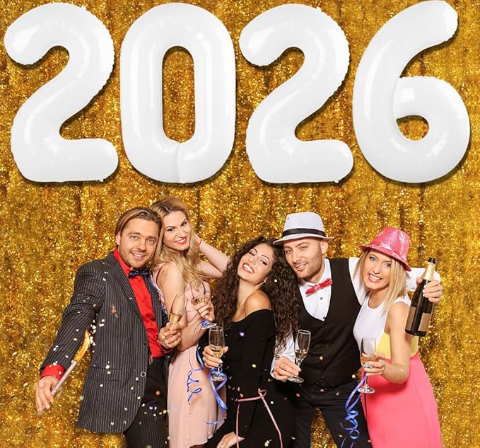 2026 Balloon Numbers - 40 Inch White New Years Eve Party Supplies 2026, Nye Decor Party Decorations Happy New Year, New Years Eve Foil Party Balloons, Graduation Party Decorations