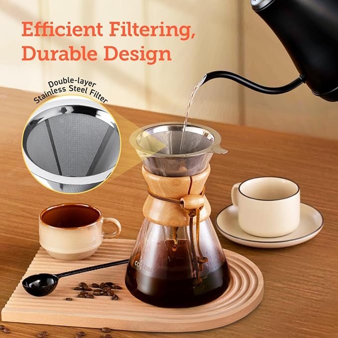 COSORI Pour Over Coffee Maker with Double Layer Stainless Steel Filter,8-Cup,34oz,Drip Coffee Maker,Coffee-Dripper Brewer,High Heat Resistant Carafe,also for Camping,Hiking,(Pack of 12)