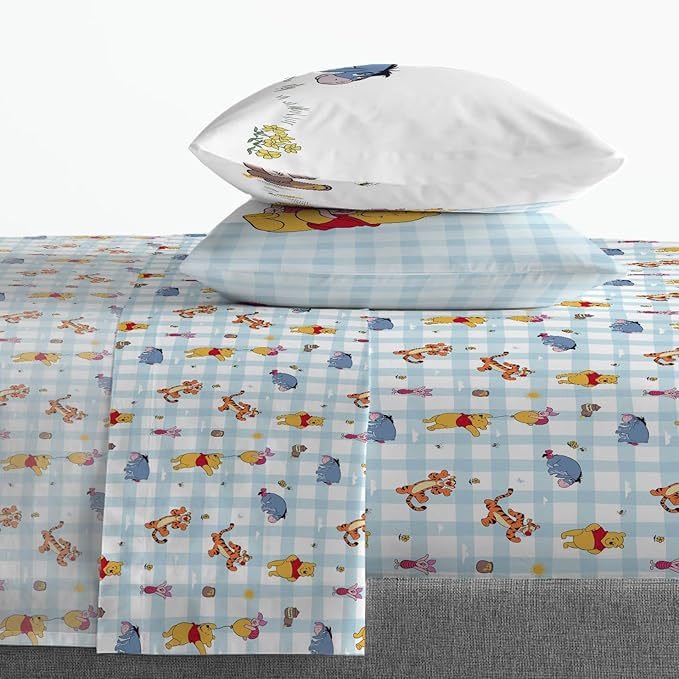 Jay Franco Kids Sheet Set with Fitted, Flat Sheets & Pillow Cover - Ultra-Soft Bedding with Pillowcase for Room Decor, White - Winnie The Pooh, 4 Piece Full