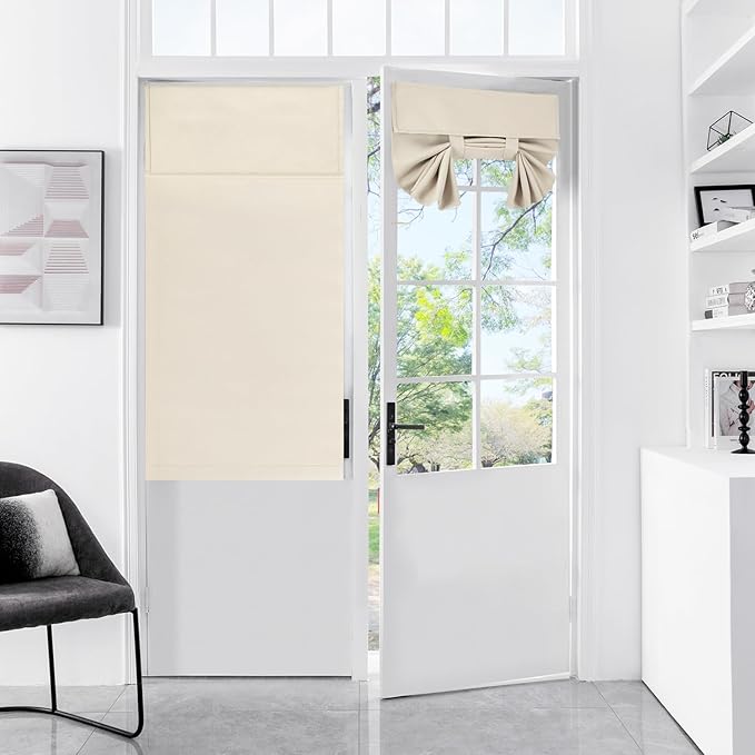 WdFour Room Darkening Door Curtains for Glass Door & Sidelight Windows - Solid Color Tie-Up Window Covering, 4 Side Privacy Curtains (1 Panel, Oatmeal, 25W x 40L Inches)