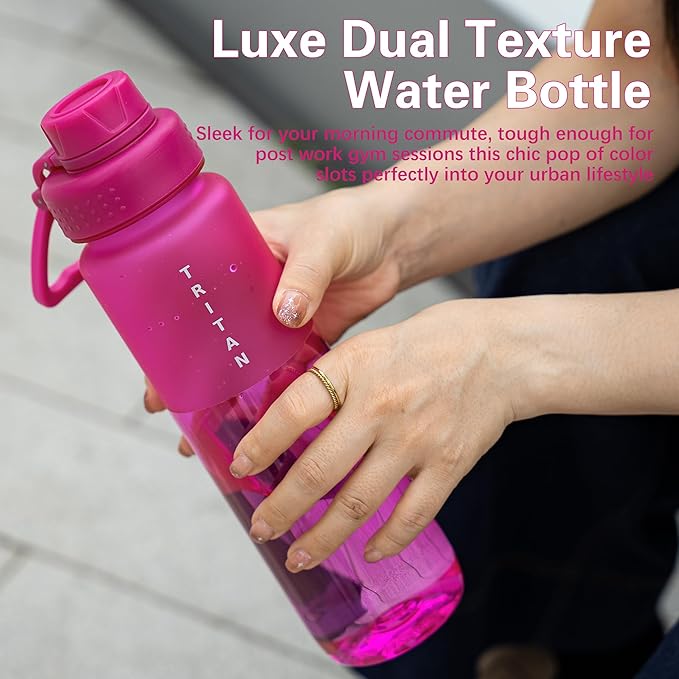 OLDLEY 32oz Frosted Clear Water Bottle, BPA-Free Tritan Plastic Reusable Water Bottle with Fast-Flow Spout Lid, Wide Mouth Leakproof Sports Drinking Bottle for Gym, School,Travel,Aurora Borealis
