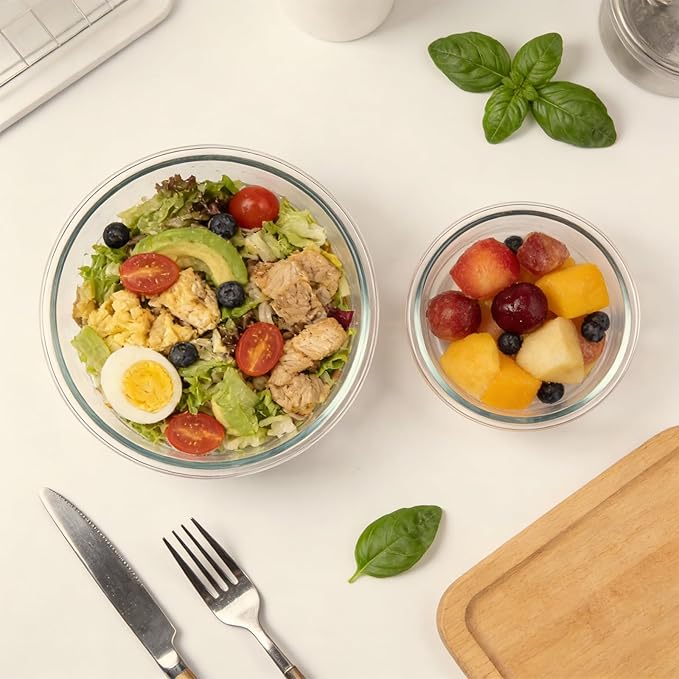 Konokyo Round Glass Food Storage Containers with Lids, 24 Pack Airtight Leakproof Meal Prep Containers, BPA-Free, Microwave Oven Freezer & Dishwasher Safe, Assorted Sizes