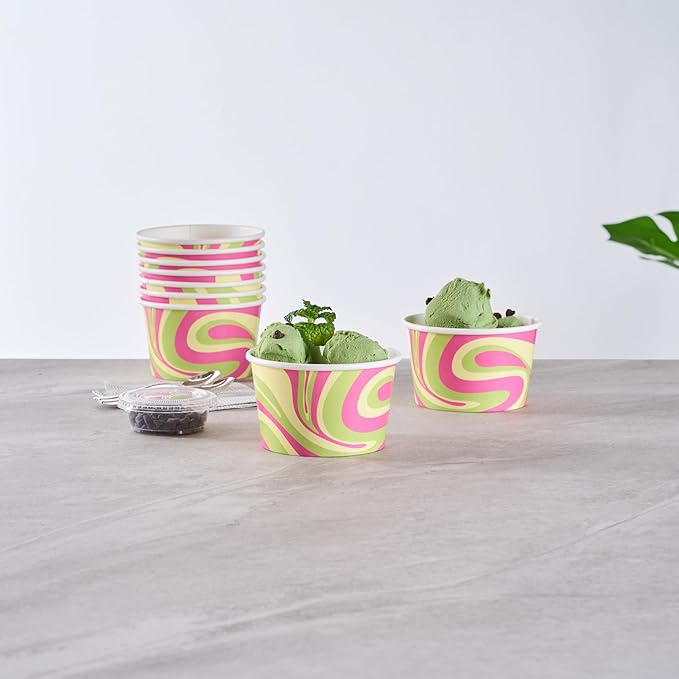Restaurantware Ice Cream Cups 200 Pack of 8 oz Leak-Resistant Disposable Dessert Bowl Frozen Yogurt Cup Round Paper Container For Cold And Hot Desserts