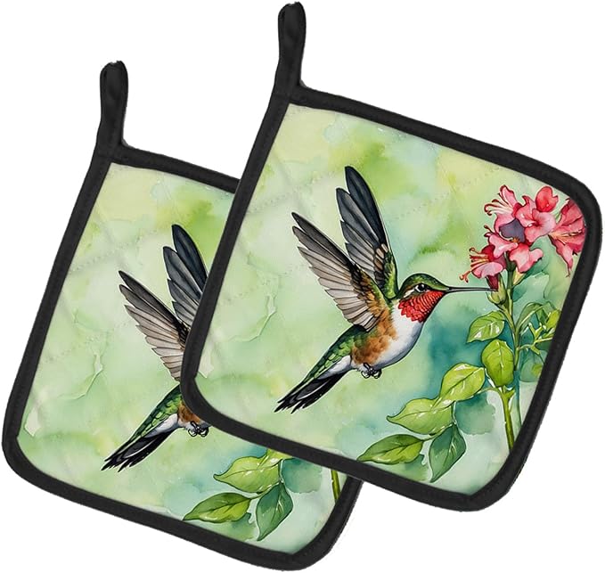 Caroline's Treasures Rubythroated Hummingbird Pair of Pot Holders Kitchen Heat Resistant Pot Holders Sets Oven Hot Pads for Cooking Baking BBQ, 7 1/2 x 7 1/2