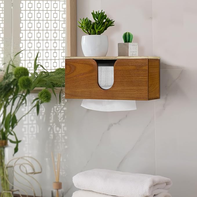 Solid Wood Paper Towel Dispenser Wall Mounted, Folded Paper Towel Holder with Lid, Commercial C-Fold, Z-Fold, Trifold Hand Paper Towel Holder Dispenser for Bathroom Kitchen Office