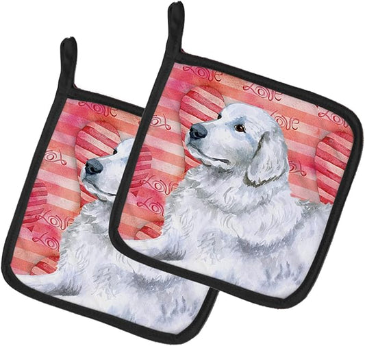 Caroline's Treasures BB9762PTHD Maremma Sheepdog Love Pair of Pot Holders, Red Kitchen Heat Resistant Pot Holders Sets Oven Hot Pads for Cooking Baking BBQ, 7 1/2 x 7 1/2