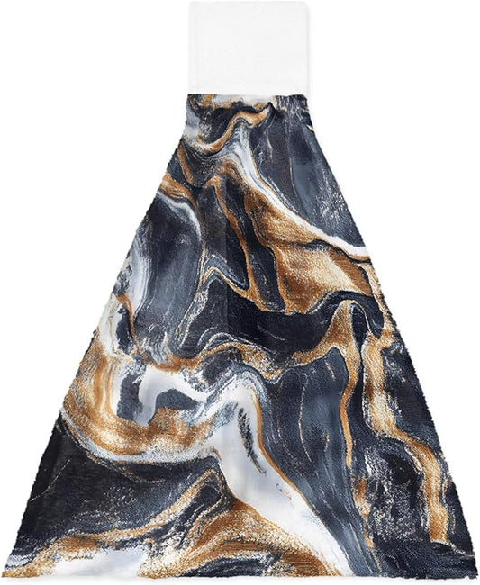 Alandar Home Kitchen Tie Towel Set of 1, Abstract Marble Minimalist Art Absorbent Soft Hand Towels for Bathroom Hanging Towels, Watercolor Stone Stripe Texture Fast Drying Cleaning Cloth with Loop