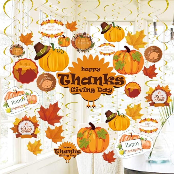 GOER 30 Pcs Thanksgiving Hanging Swirls for Thanksgiving Party Supplies Decorations