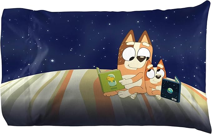 Jay Franco Kids Sheet Set with Fitted, Flat Sheets & Pillow Cover - Ultra-Soft Bedding with Pillowcase for Room Decor, Blue - Bluey & Bingo, 3 Piece Twin