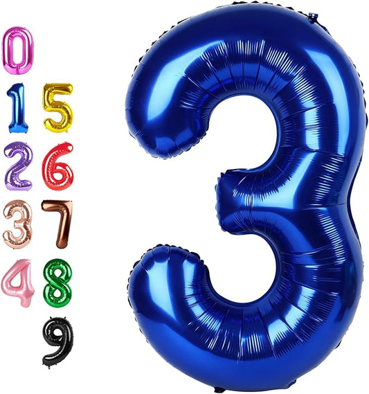 40 Inch Number 3 Balloon, Navy Blue Happy Birthday Balloon for Girls Boys Babies, Number Balloons for 3, 13, 23, 30 Singles Wedding Anniversaries Party