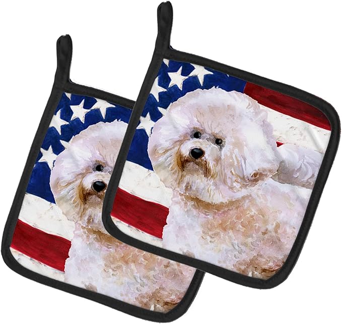Caroline's Treasures BB9705PTHD Bichon Frise #2 Patriotic Pair of Pot Holders Kitchen Heat Resistant Pot Holders Sets Oven Hot Pads for Cooking Baking BBQ, 7 1/2 x 7 1/2
