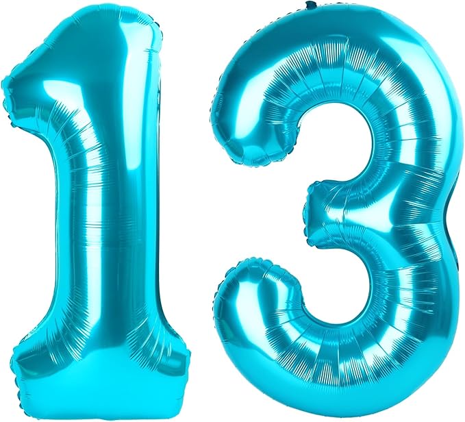 13 Balloon Number for Boys Girls, 40 Inch Number Balloons, Light Blue Ballons Decoration for 13 31 Birthday Party, Wedding Anniversaries, Graduation