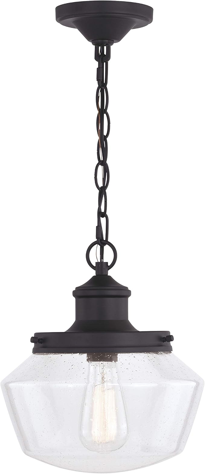VAXCEL Collins 1 Light Black Farmhouse Outdoor Pendant Clear Schoolhouse Glass