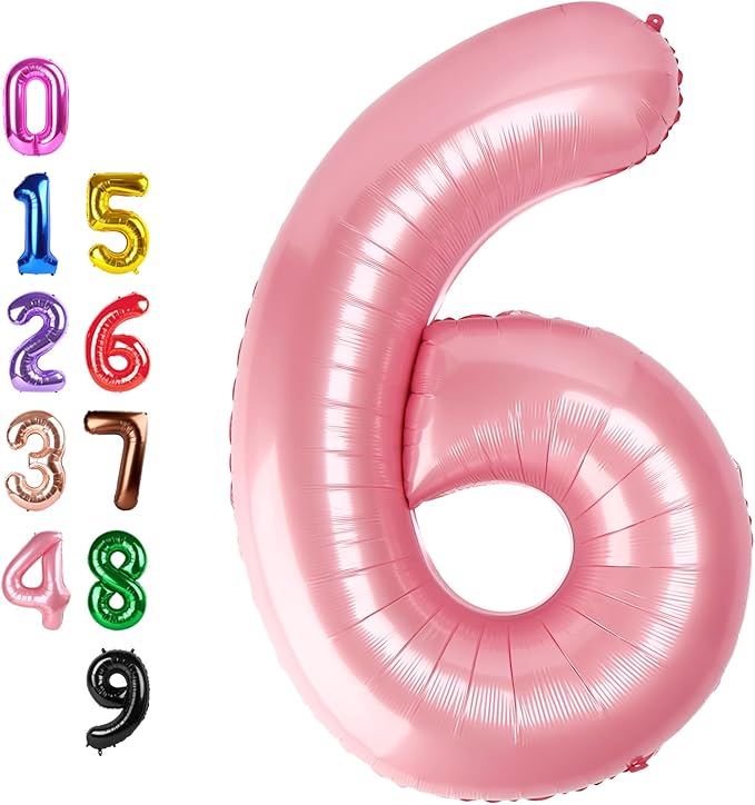 Pearl Pink 6 Number Balloon Balloons, Happy Birthday Decoration for 6th, 40 Inch Six Number Balloons for 6, 16, 26, 60, 2026 Wedding Anniversaries Singles Party, 2026 New Years Eve Party