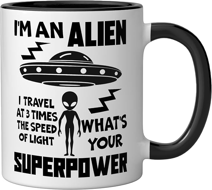 I'm An Alien Silhouette First Contact Space Apparel Ceramic Mug, Black/White
