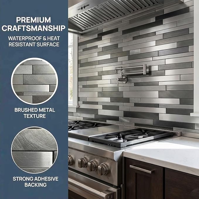 Weimeisc 10 Sheets Peel and Stick Backsplash Tile for Kitchen, Self-Adhesive Mosaic Tile, Stick on Bathroom Vanities，Fireplace Décor, Laundry Table(11.25" X 12.7") (Light Dark Gray Series)