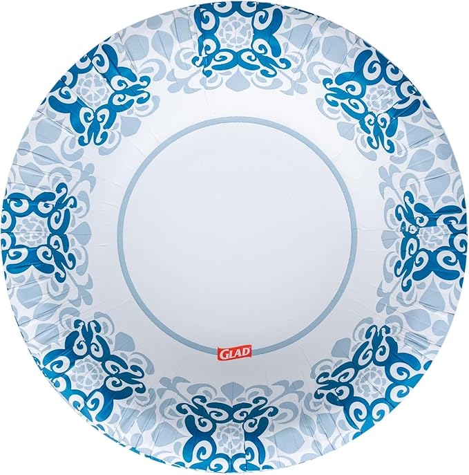 Glad Round Disposable Paper Bowls, Blue Victorian Design - Heavy Duty, Soak-Proof, Cut-Resistant, Microwavable Paper Bowls for All Foods and Daily Use, 16 oz, 50 Count - 6 Pack