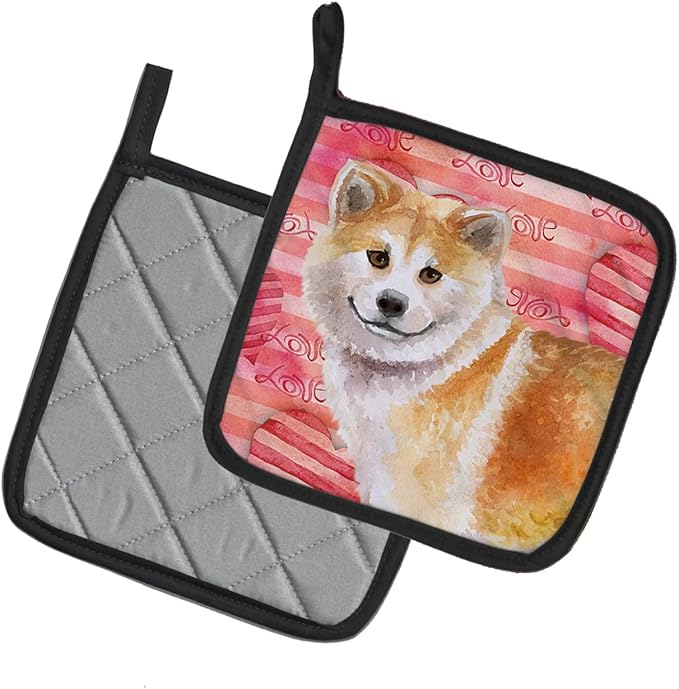 Caroline's Treasures BB9765PTHD Shiba Inu Love Pair of Pot Holders, Red Kitchen Heat Resistant Pot Holders Sets Oven Hot Pads for Cooking Baking BBQ, 7 1/2 x 7 1/2