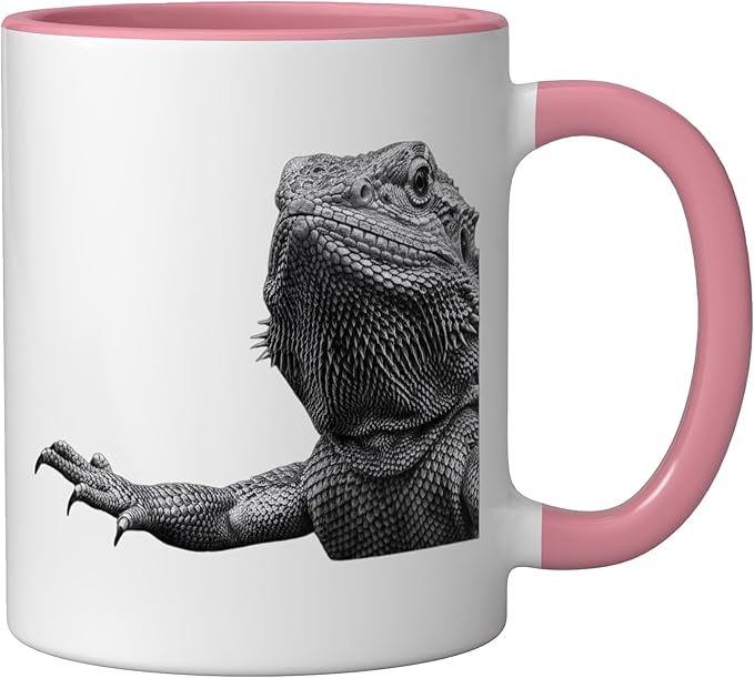 Bearded Dragon Alien Saucer Sci Fi Reptile Kids Ceramic Mug, Pink/White