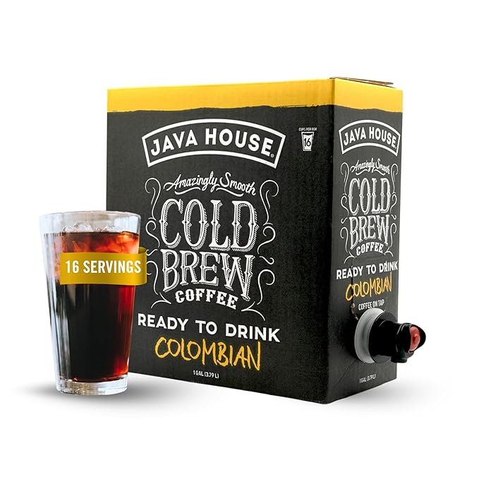Java House Cold Brew Coffee On Tap, (128 Fluid Ounce Box) Not a Concentrate, No Sugar, Ready to Drink Liquid (Colombian Roast)